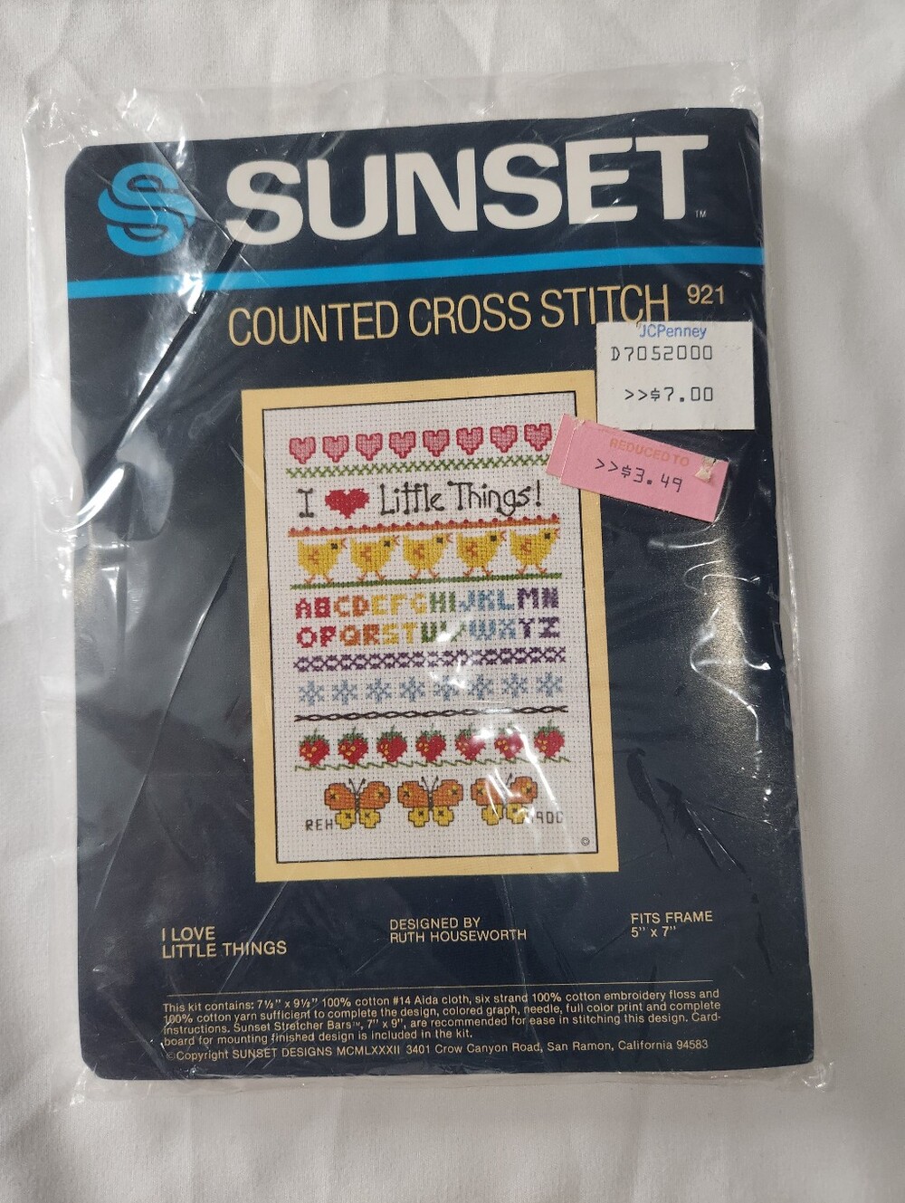 1982 Sunset Counted Cross Stitch Kit 921 I Love Little Things 5"x7" 80s Vintage